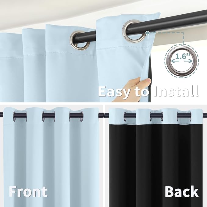 BGment Baby Blue 100% Blackout Curtains for Nursery Bedroom 90 Inch Length 2 Panels, Thermal Insulated Full Light Blocking Grommet Noise Cancelling Window Curtains for Kids Room, 52 Inch Wide Each