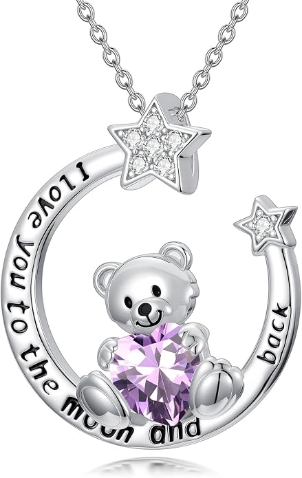 PELOVNY Teddy Bear Necklace for Women 925 Sterling Silver Bear/Highland Cow/Fox/Cat/Axolotl Birthstone Necklace Christmas Birthday Jewelry Gifts for Mom Daughter Wife Sister
