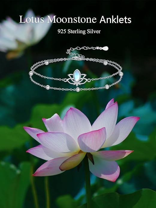 Dragonfly/Evil Eye/Hamsa Evil Eye/Lotus/Mushroom Anklet Bracelets for Women Sterling Silver Adjustable Double Layered Bracelet Anklet Mother's Day Jewelry Gifts Beach Jewelry