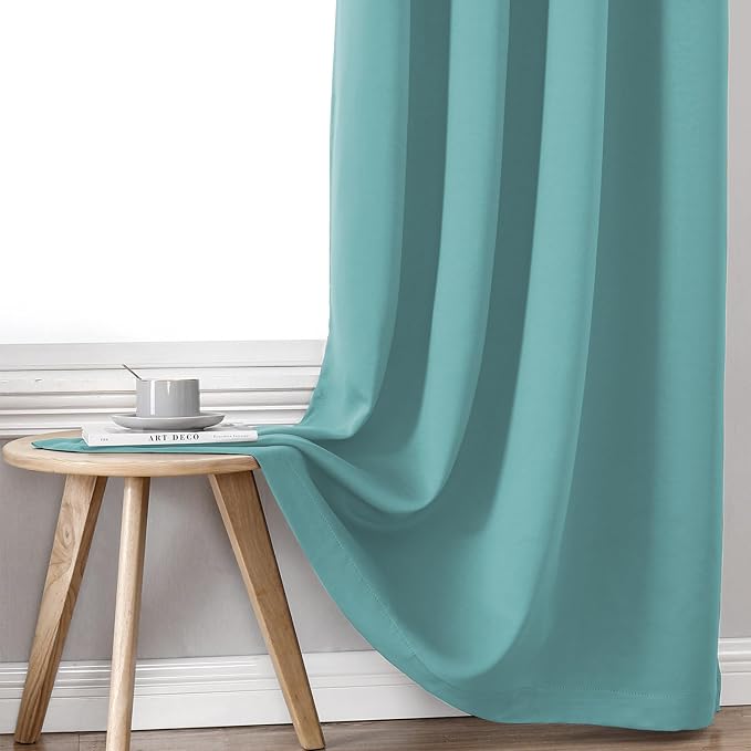 ChrisDowa 100% Blackout Curtains for Bedroom 63 Inches Long 2 Panels Set | 2 Thick Layers, Thermal Insulated, Light Blocking, Grommet, Window Treatment, Living Room Drapes, Aqua, 38 x 63 Inch