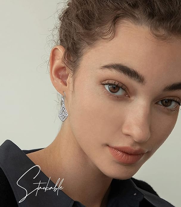 Sterling Silver Leverback Dangle Earrings for Women Teardrop Filigree 14K Gold Plated Dangly Earrings Mother’s Day Gift