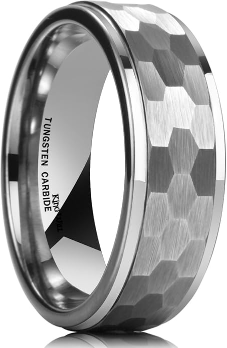 King Will Hammered 8mm Silver Tungsten Ring Hammer Men Wedding Band Comfort Fit