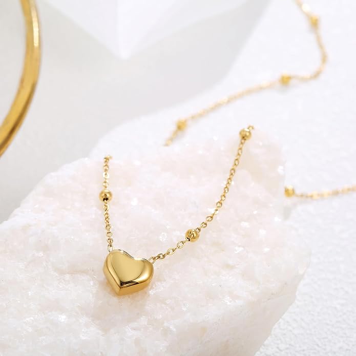 14K Gold Plated Heart Necklace for Women - Dainty Tiny Pendant Choker, Simple Gold Chain Jewelry, Trendy Birthday Gifts for Her
