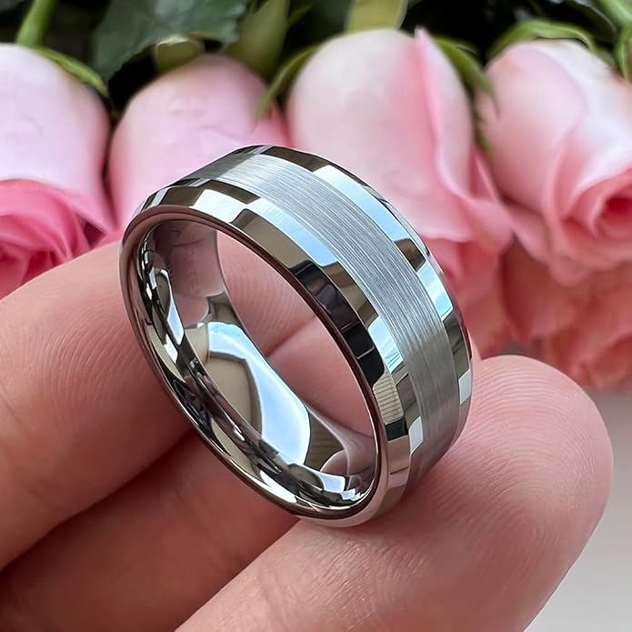 TUTISS 6mm 8mm Silver/Black/Gunmetal/Gold Tungsten Rings for Men Women Fashion Jewelry Engagement Wedding Bands Matte Polished Shiny Beveled Edges Comfort Fit