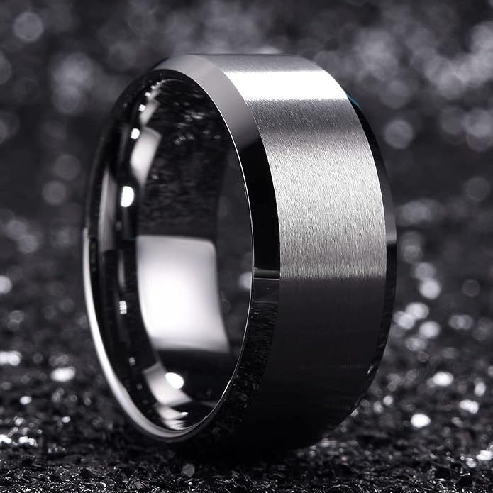King Will Tungsten Men's Wedding Ring - Available in 6mm to 10mm, Black/Silver, Matte Finish, Beveled Polished Edge, Comfort Fit