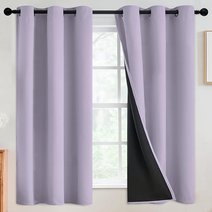 SimpleHome Lilac 100% Blackout Curtains Room Darkening Living Room 63 Inch | Curtains for Bedroom,Thermal Insulated Grommet Window Drapes,Curtains for Living Room with Black Back,42 x 63 Inch,2 Panels
