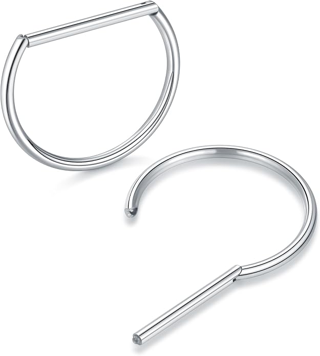 Oveta Titanium D Shaped Nipple Rings 14G for Nipple Piercing Jewelry Higned Segment Clicker Ring Hoops 11mm 12mm 14mm for Women Men, Silver Gold Black, 2PCS