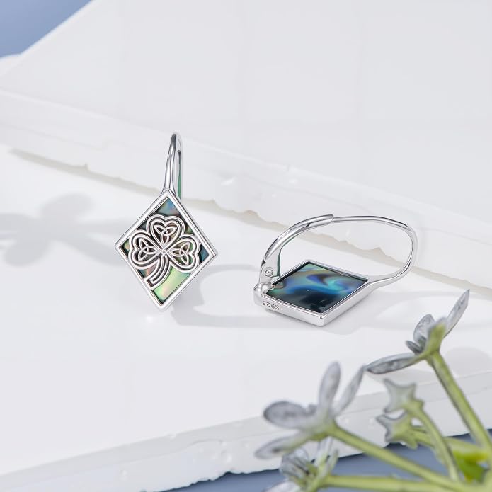 SIMONLY Abalone Shell Tree of Life/Lotus/Clover Earrings for Women 925 Sterling Silver Celtic Knot Leverback Earrings Lotus Jewelry Christmas Mother Day Gift