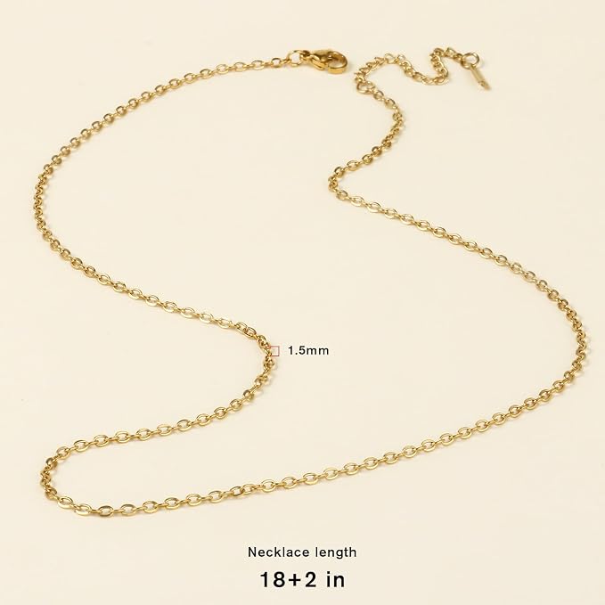 Cadikez 24PCS Gold Cable Chain Necklace Bulk, 1.5mm 18inch 18K Gold PVD Plated Stainless Steel Finished Flat Cable Link Chains for Necklace Jewelry Making