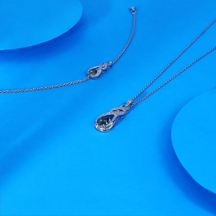 Birthstone Necklaces for Women 925 Sterling Silver Infinity Pendant Created Gemstone Jewelry for Her, 16"+2"