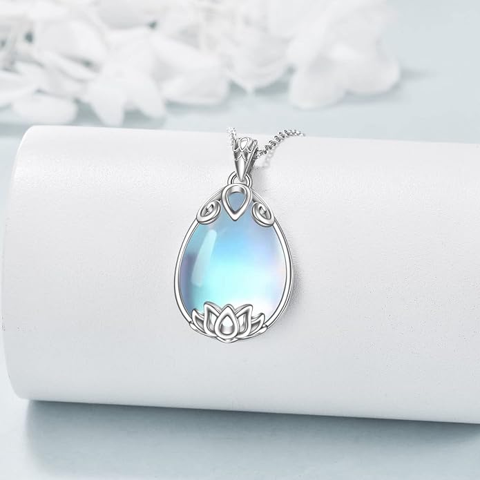 YAFEINI 925 Sterling Silver Moonstone Necklace Filigree Teardrop Pendant Necklace Jewelry for Women Girls