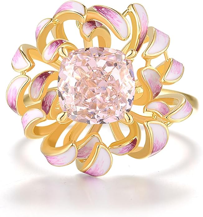 Santuzza 925 Sterling Silver Enamel Flower Statement Ring for Women