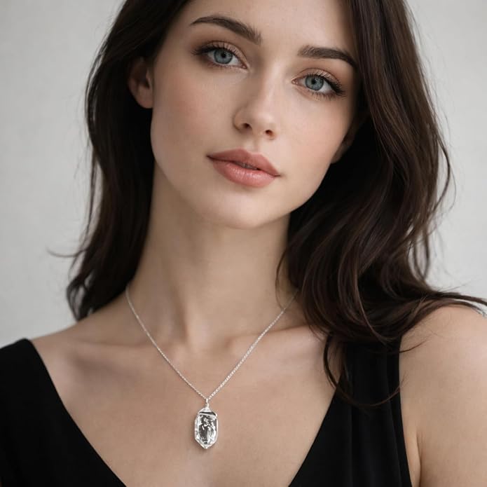Natural Gemstone Dainty Pendant Necklace for Women Handmade Crystal Jewelry 925 Sterling Silver 18 Inch Chain Healing Chakra Christmas Birthday Gift for Her