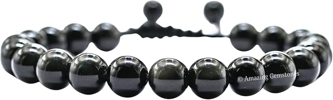 Amazing Gemstone Silver Sheen Obsidian Bracelet for Women Men's Gifts - Protection Healing Crystal Bracelet - 8mm Gemstone Beaded Adjustable Bracelet