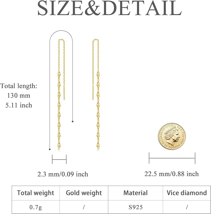 VONALA Moon Star Threader Earrings Sterling Silver Long Earrings for Women Hypoallergenic Tassel Chain Earrings for Teen Girls