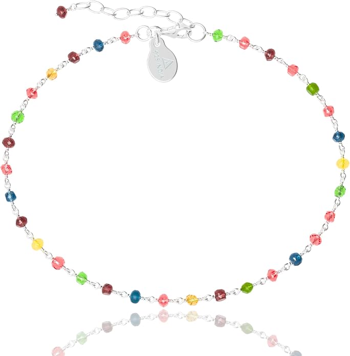 Dainty Gemstone Anklet for Women – 10 Inch Adjustable Anklet with 1 Inch Extender, Gold or Silver Plated Foot Jewelry, Minimalist Boho Style Gift