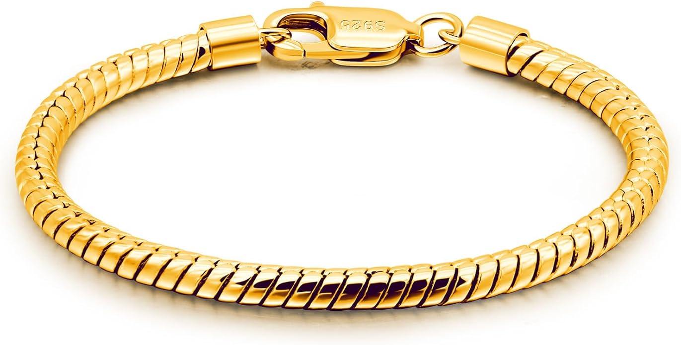 Dankadi Italy Smooth 3MM 4MM Round Snake Chain Bracelet Solid 925 Sterling Silver Men Women 6.3" 6.7" 7" 7.5" 8" 8.5" 9" 9.5" Bangle Charm Jewelry Gift