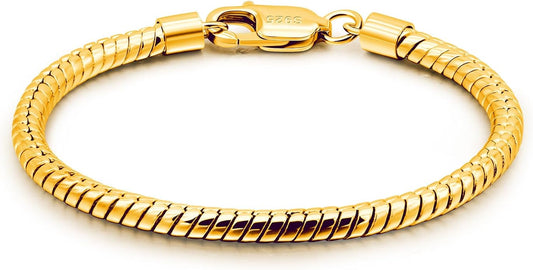 Dankadi Italy Smooth 3MM 4MM Round Snake Chain Bracelet Solid 925 Sterling Silver Men Women 6.3" 6.7" 7" 7.5" 8" 8.5" 9" 9.5" Bangle Charm Jewelry Gift