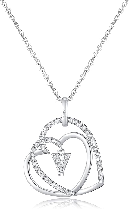 Infinity Heart Necklaces for Women, S925 Sterling Silver Initial Necklace Womens Jewelry Mothers Day Gifts Girls Valentines Gifts for Her Christmas Birthday Gifts for Women Mom Wife Girlfriend
