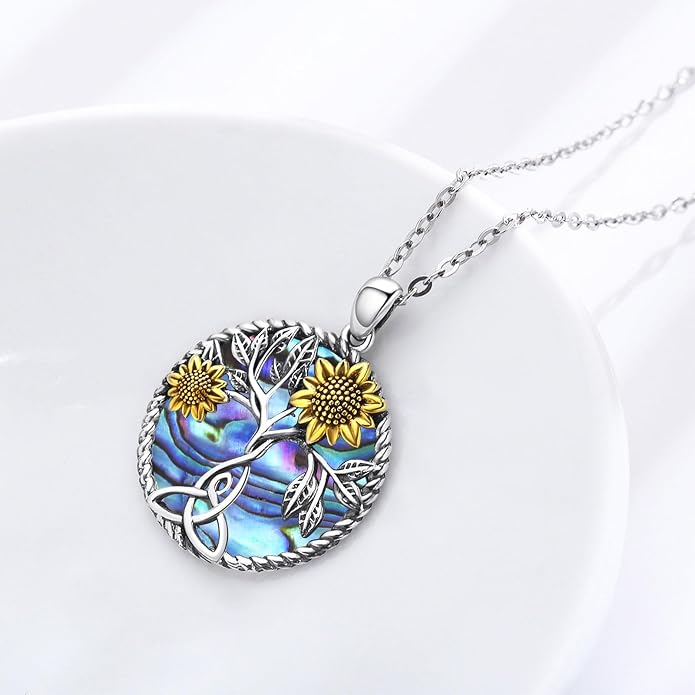 CHENGHONG Sunflower Necklace 925 Sterling Silver Tree of Life Necklace Daisy/Rose/Sunflower Pendant Necklace Sunflower Jewelry Gifts for Women Mom