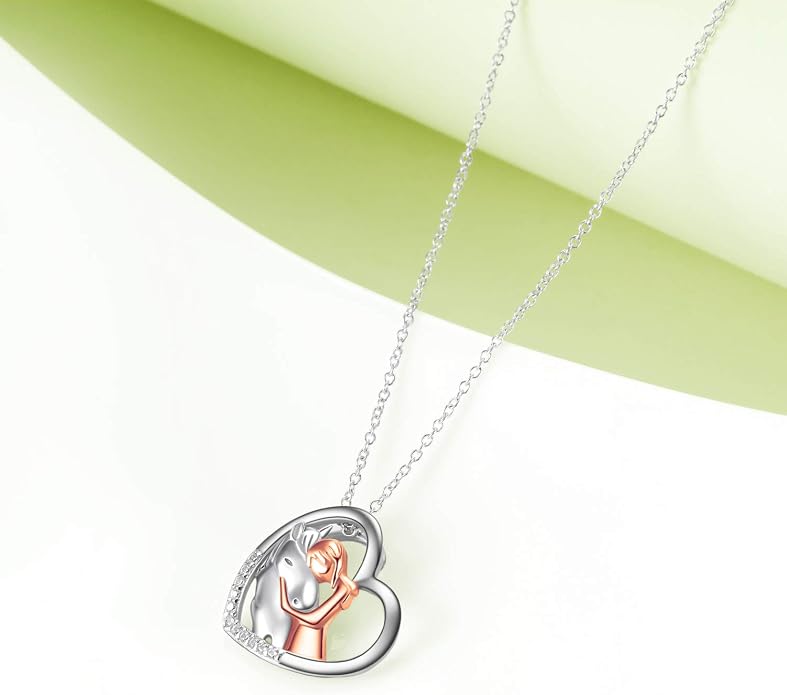 YFN Horse Pendant Necklace Jewelry 925 Sterling Silver Women Embrace Horse Gift For Women