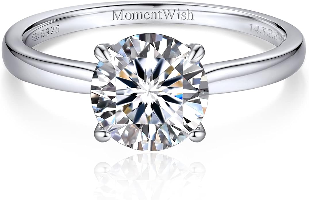 MomentWish Engagement Ring for Women, 1-2 Carats Moissanite Rromise Ring, D Color VVS1 Moissanite Wedding Ring 925 Sterling Silver Solitaire Rings