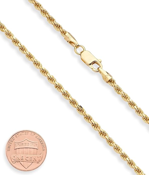 Miabella Italian 18K Gold Plated 925 Sterling Silver 2mm, 3mm Diamond-Cut Braided Rope Chain Necklace for Men Women, Made in Italy