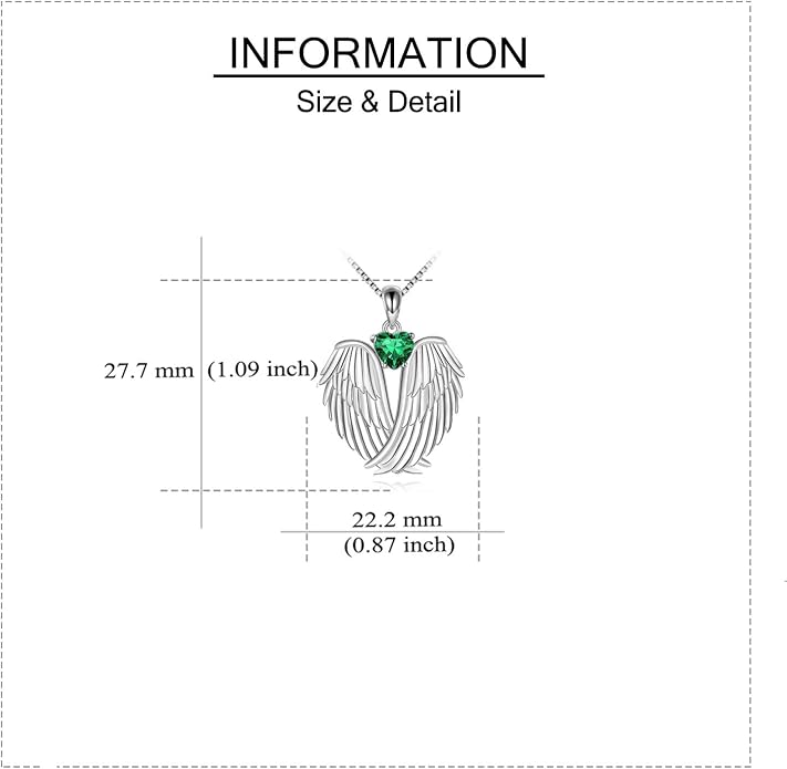 YFN Angel Wings Necklace 925 Sterling Silver Guardian Angel Wings Pendant Necklace Birthstone Necklace for Women Girls Christmas Jewelry Gifts