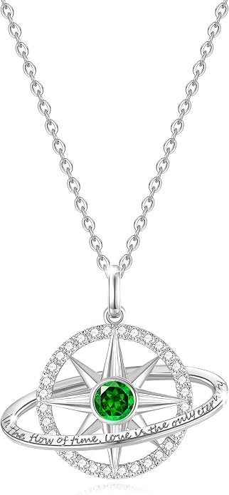 FANCIME Stellar Promise Birthstone Necklace for Women White Gold Plated Sterling Silver Planet Star Pendant Fine Jewelry Anniversary Birthday Mothers Day Gifts for Women Wife Friend Her