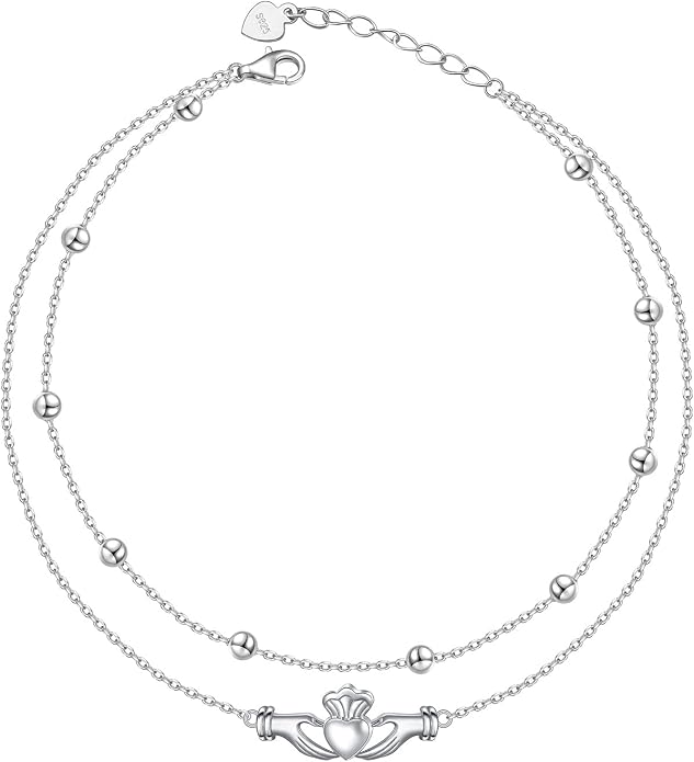 Yearace Anklet for Women S925 Sterling Silver Adjustable Foot Beaded Chain Lotus Flower Claddagh Dragonfly Witches Knot Ankle Bracelet Summer Beach Anklets Jewelry Gift