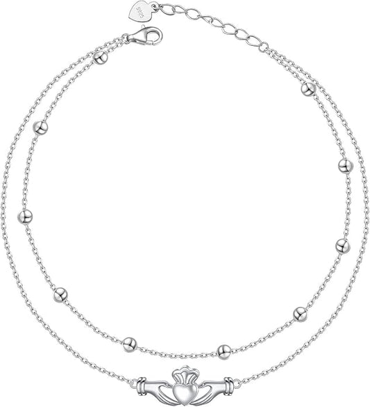 Yearace Anklet for Women S925 Sterling Silver Adjustable Foot Beaded Chain Lotus Flower Claddagh Dragonfly Witches Knot Ankle Bracelet Summer Beach Anklets Jewelry Gift