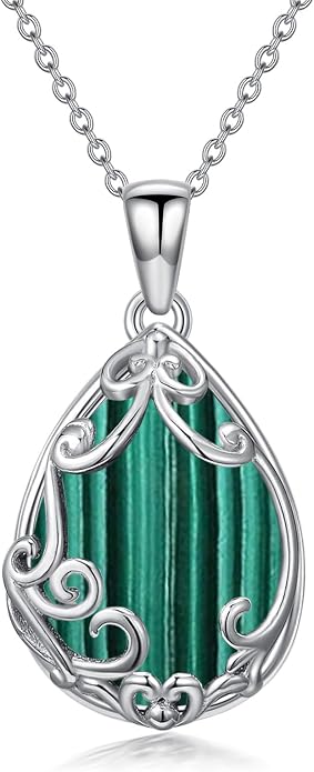 HPQQ Teardrop Necklace 925 Sterling Silver Filigree Gemstone Pendant Necklace Fine Jewelry Birthday Mother's Day Gifts for Women Her Mom
