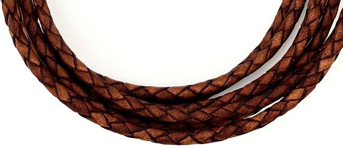 3mm Braided Leather Cord for Jewelry Making, Bracelets, Necklaces & Bolo Ties – Top Grain Leather, Flexible, Durable & Soft