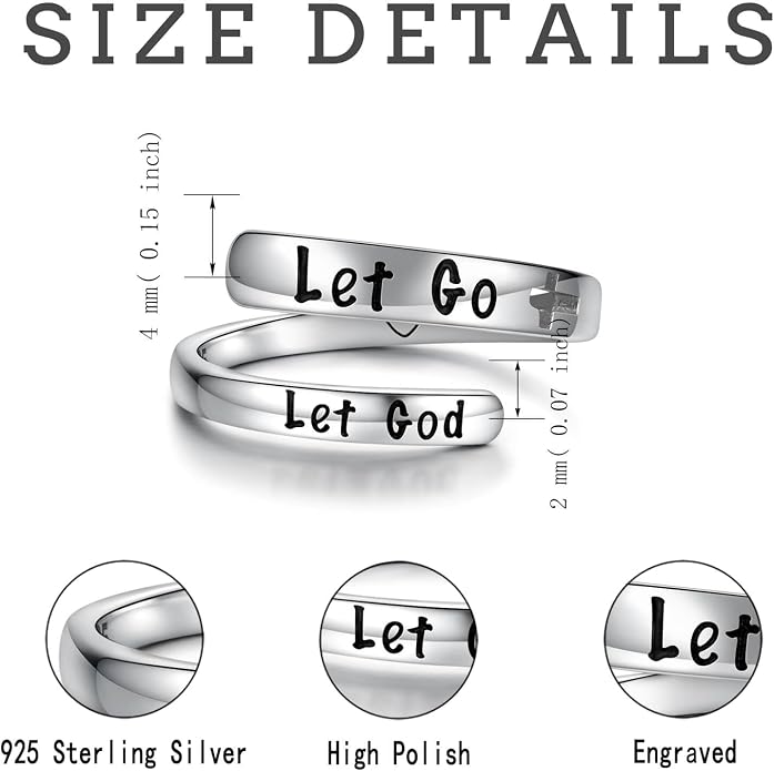 Sterling Silver Just Breathe Ring: Inspirational Encouragement Rings Adjustable Motivational Hope Jewelry Gift for Women
