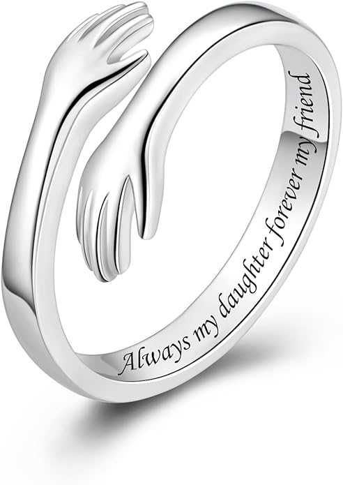 S925 Sterling Silver Hug Rings for Women Teen Girls Adjustable Ring for Granddaughter Daughter Hope Promise Friendship Hand Ring Jewelry for Birthday Graduation Christmas Mothers Day Valentines Gifts