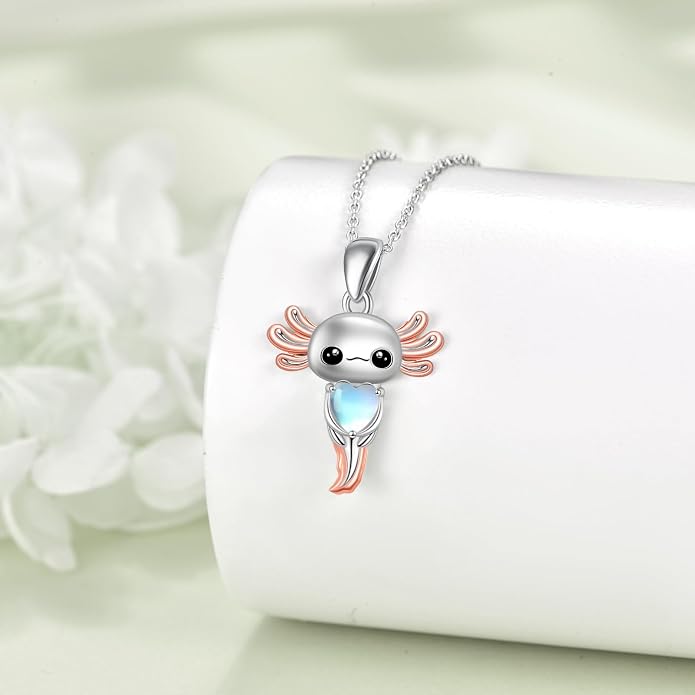 Birthstone Axolotl Necklace Sterling Silver Axolotl Pendant Cubic Zirconia Jewelry Birthday Gifts for Women Men