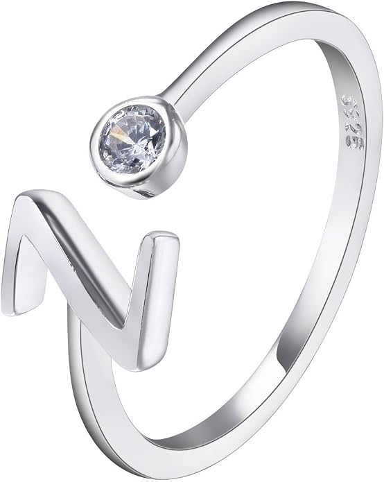 VIKI LYNN 925 Sterling Silver Rings Size 4.5 Adjustable Initial Letter Ring with Cubic Zirconia-Personalized Gifts for Women