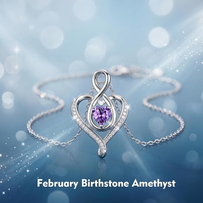 Birthstone Necklace for Women Heart Necklace S925 Sterling Silver Infinity Love Birthday Gifts for Mom Women Wife Girlfriend