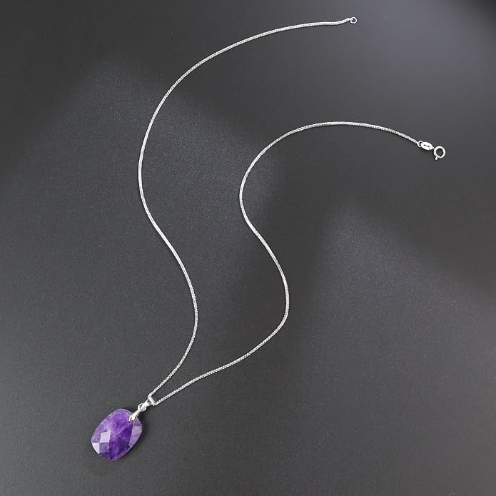 iSTONE 925 Sterling Silver Natural Crytral for Womens Pendant Necklace, Gemstone Birthstone with 17.8" Silver Chain Ladies