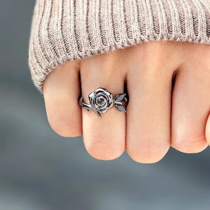 Strong As F*ck Black Rose Self-Love Ring, Burned And Survived Self Love Ring, Dainty Blooming From Darkness Black Rose Rings, Inspirational Jewelry Gifts For Women