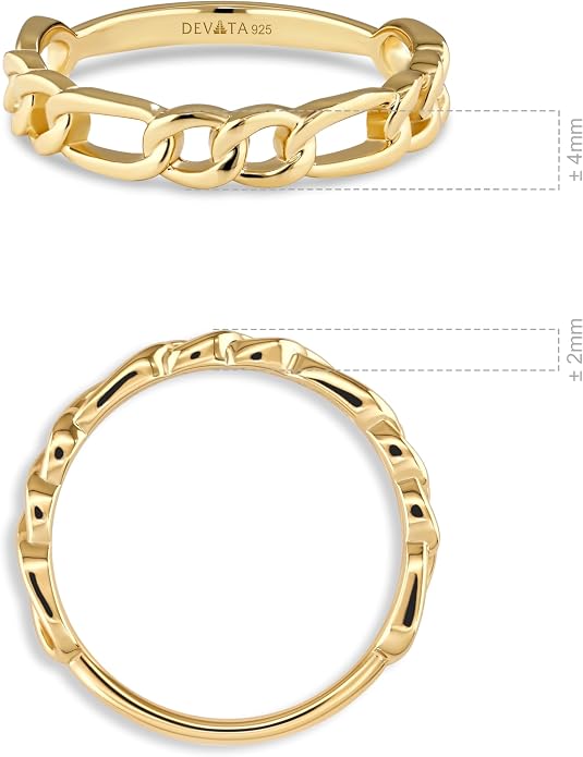 DEVATA Gold or Rhodium Plated Sterling Silver 925 – Eternity, Band Ring for Women – Heart, Knot, Clover, Infinity, Mariner, Cable, Curb, Cuban, Figaro, Daisy, Rope, Ribbed, Dome