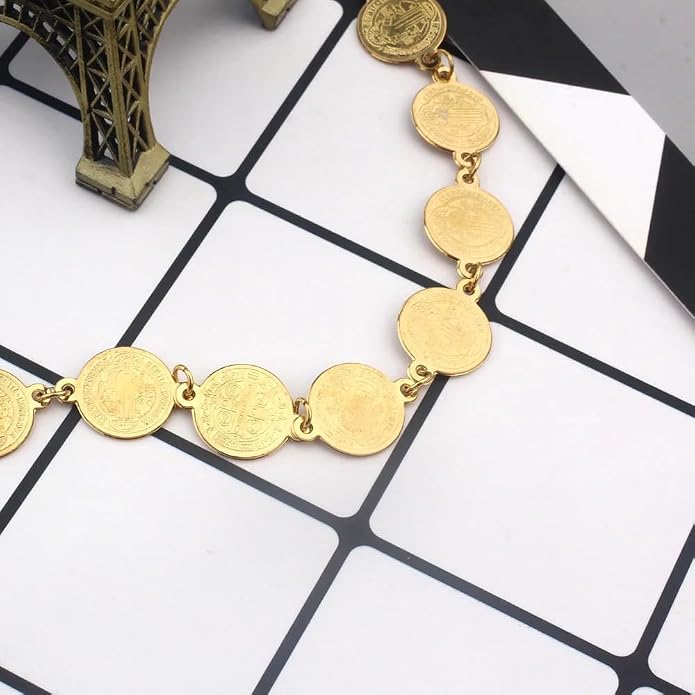 14K Gold Filled San Benito Bracelet For Women And Men, Saint Benedict Medal Bracelet Adjustable String Bracelets Religious, Pulseras De San Benito, Rosario De San Benito