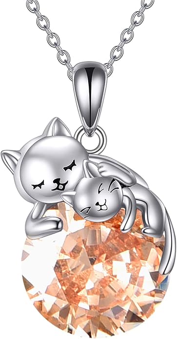 Cat Necklace Sterling Silver Cat Zircon Pendant Gothic Jewelry for Women Animal Lovers Gifts
