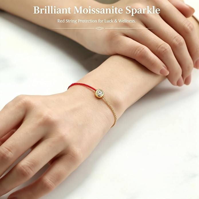 MISS mimi 18K Gold Plated Moissanite Bracelet for Women, 925 Sterling Silver Bezel Set Dainty Cord Jewelry, Adjustable Layering Friendship Gift