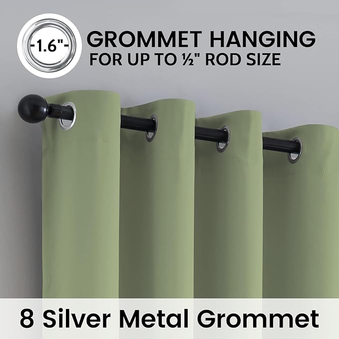 SimpleHome Sage 100% Blackout Curtains Room Darkening Living Room 72 Inch | Curtains for Bedroom,Thermal Insulated Grommet Window Drapes,Curtains for Living Room with Black Back,52 x 72 Inch,2 Panels