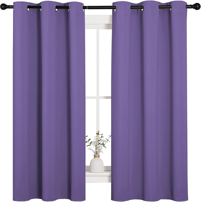NICETOWN Lilac Purple Blackout Curtains for Bedroom (1 Pair, 42 x 63 inches), Farmhouse Thermal Insulated Room Darkening Drapes for Windows
