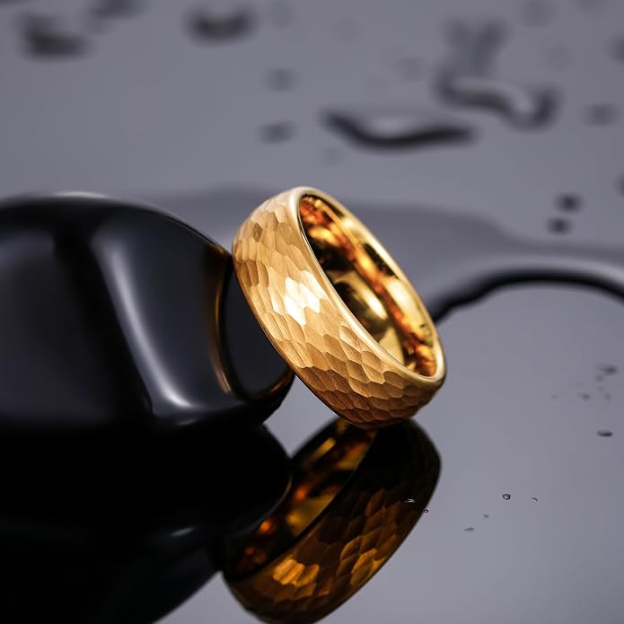 TRUMIUM Tungsten Wedding Rings for Men Women 4MM 6MM 8MM Mens Wedding Band Black/Rose Gold/Gold Plated Rings Hammered Matte Finish Jewelry Comfort Fit Size 5-13