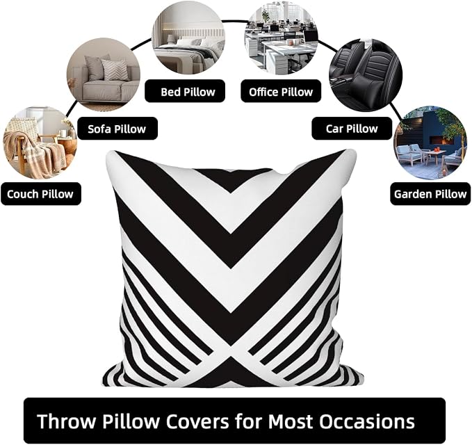 4 Pcs/Set Geometric Pillow Covers Black Winding Strips Circle Minimalist Geometry Retro Line Linen Throw Pillow Covers for Sofa Bedroom Outdoor Decorative, 24"x24", Black White