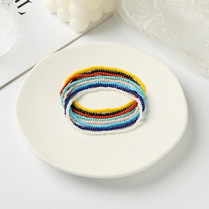 XIJIN 18 Pieces Elastic Beaded Anklets for Women Handmade Beach Boho Colorful Beads Ankle Bracelets Set