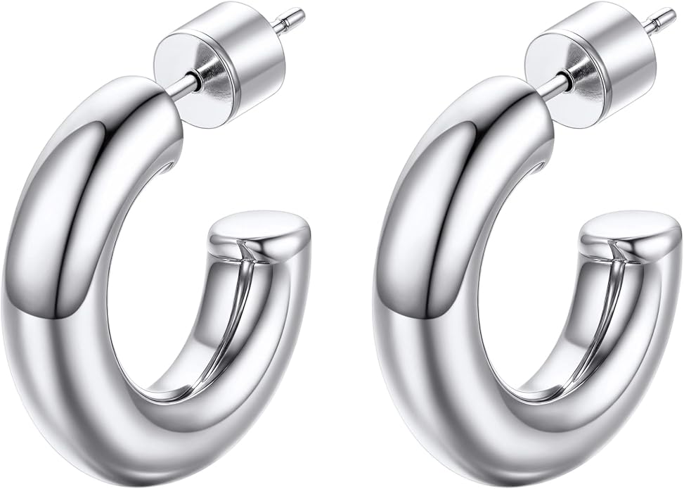 Stainless Steel Chunky Hoop Earrings For Women, Minimalist and Chic, Black/Gold Plated, Round Hoops Earrings Hypoallergenic, Size: 30mm/40mm/60mm/80mm, Come with Box